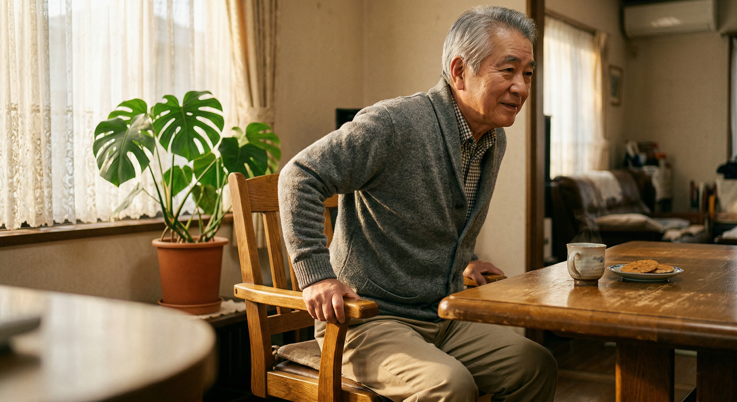 04_肘掛けを使って立ち上がる高齢者