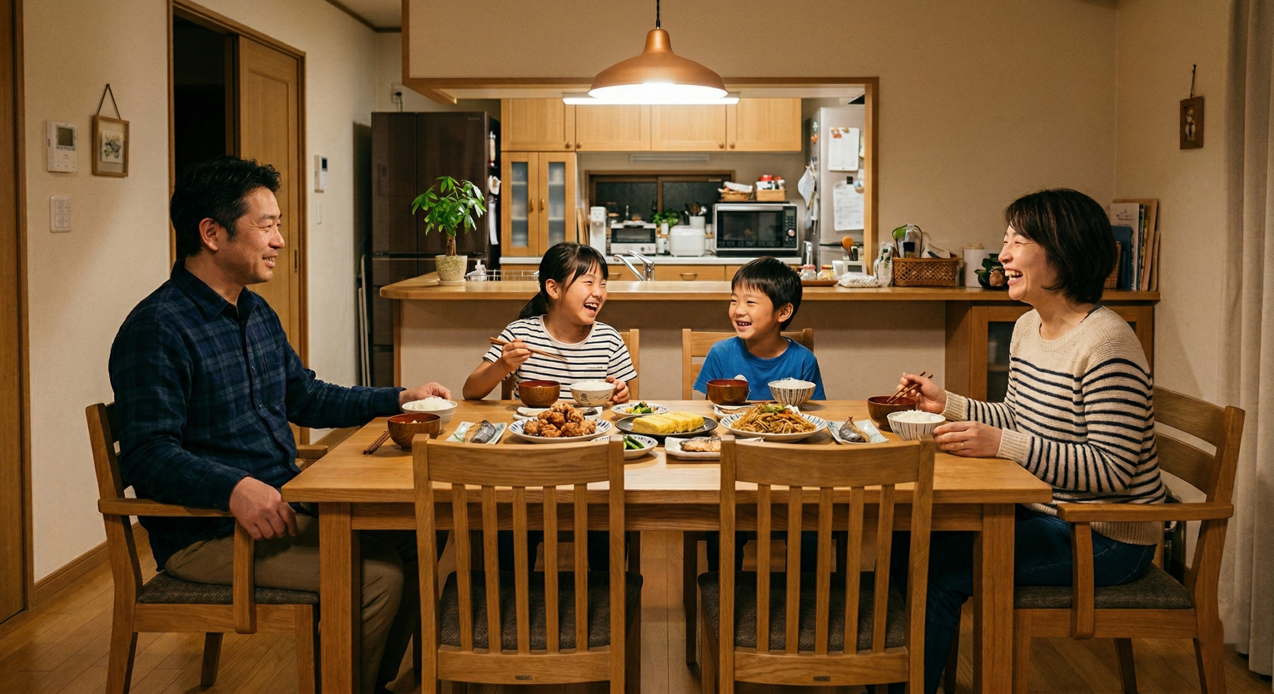 09_4人家族の夕食_端が肘付き横が肘なし